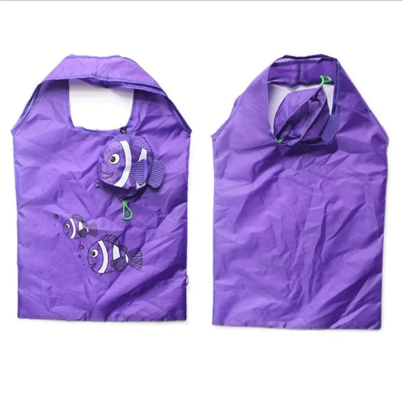 Foldable Recycle Shopping Bag Cartoon Sea Fish Fruit Vegetable Grocery Tote