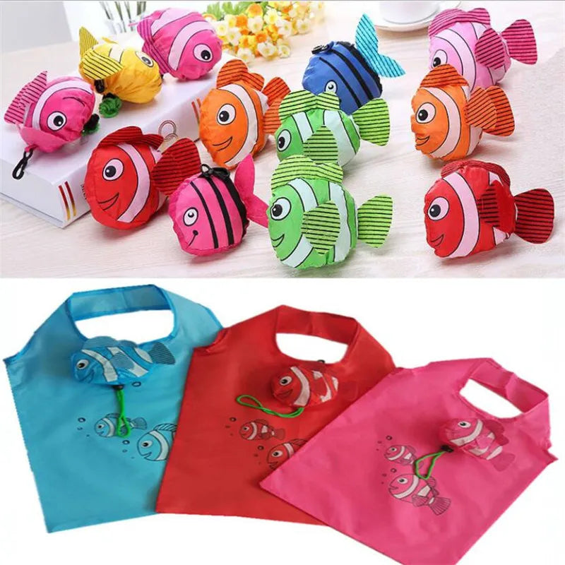 Foldable Recycle Shopping Bag Cartoon Sea Fish Fruit Vegetable Grocery Tote