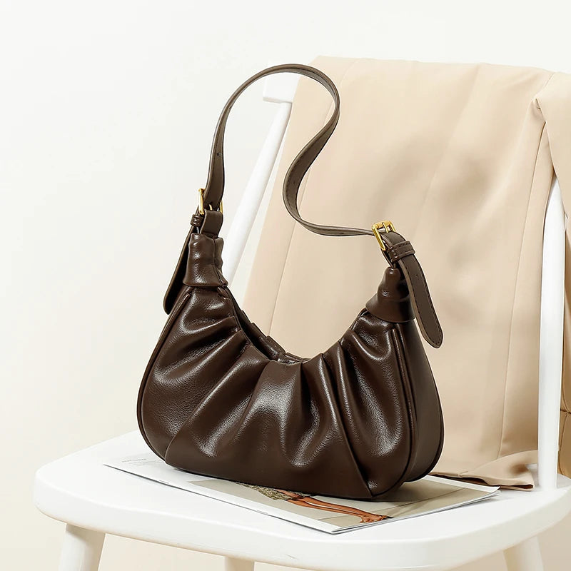 Pleated Women's Bag Soft Leather Shoulder Crossbody Bags Handbags Female