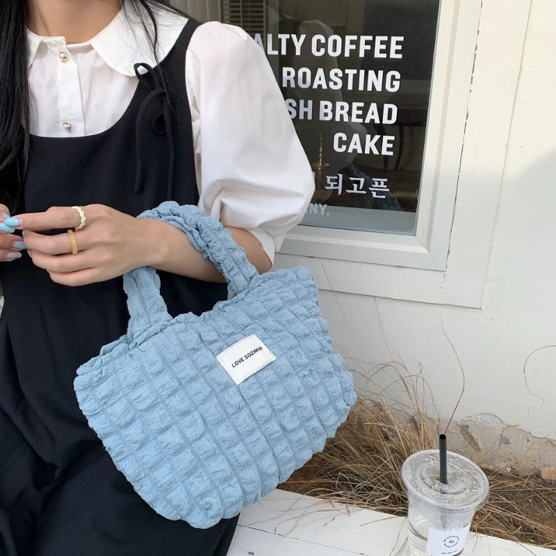 Pleated Women's Bubble Clutch Handbags Portable Female Small Square Shoulder Bag