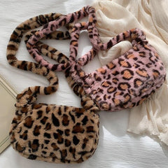 Leopard Shoulder Bag Winter Plush Small Crossbody Soft Women Handbag