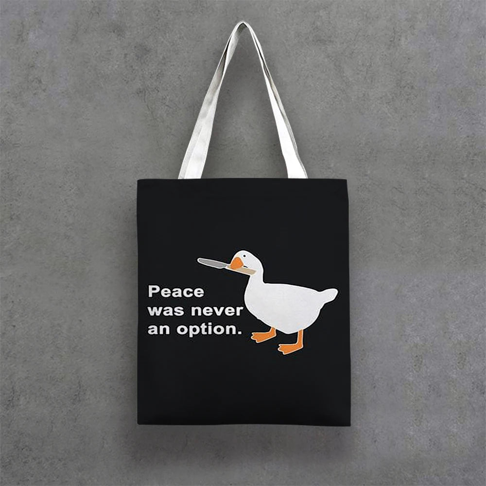 Duck Print Canvas Tote Bag for Women Casual Shoulder Handbags Large Capacity