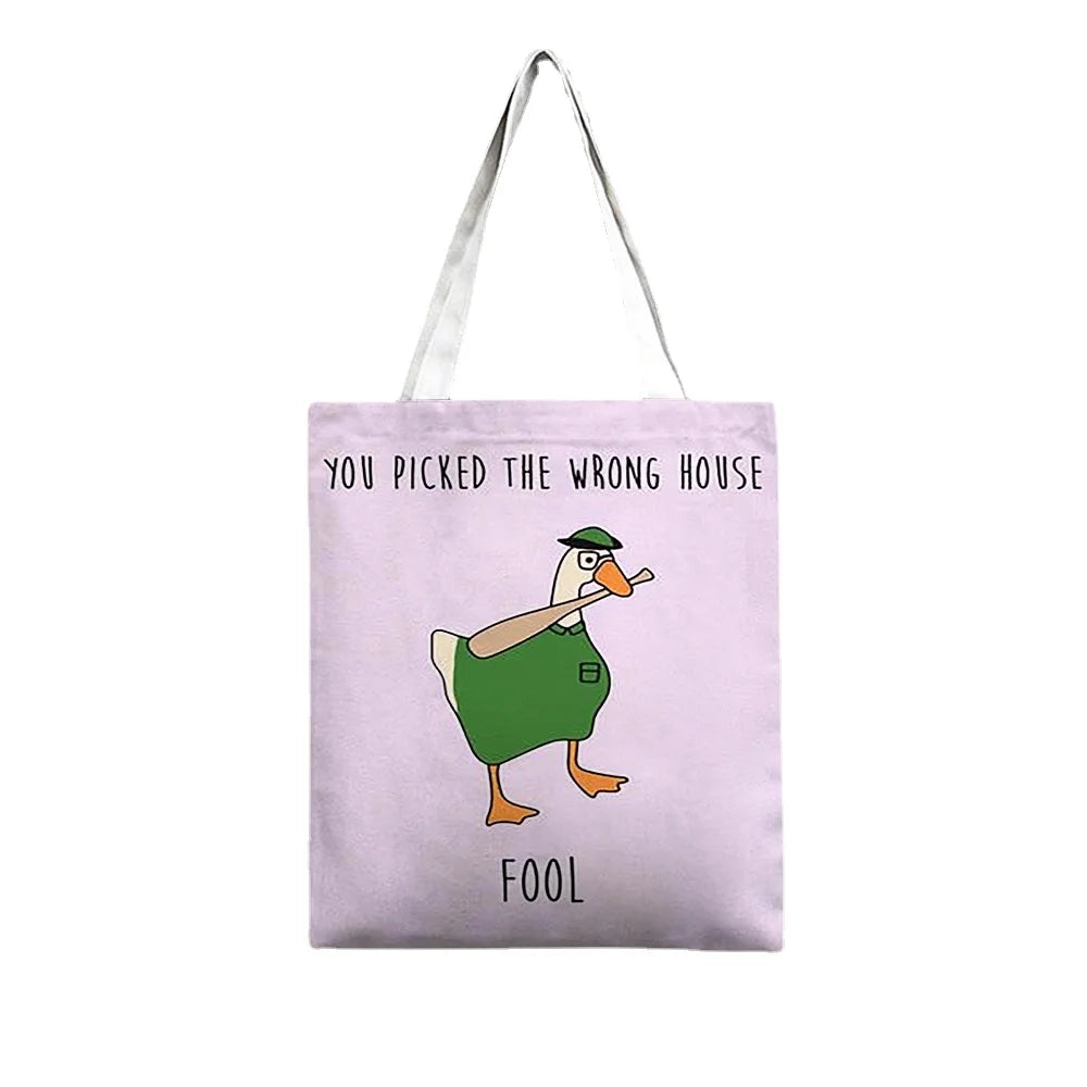 Duck Print Canvas Tote Bag for Women Casual Shoulder Handbags Large Capacity