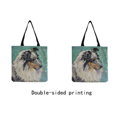 Watercolor Collie Dog Print Tote Bag For Women Casual Shoulder Handbags