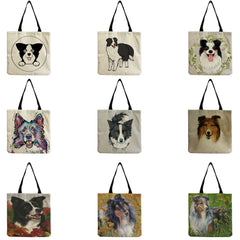 Watercolor Collie Dog Print Tote Bag For Women Casual Shoulder Handbags