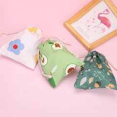 Print Cotton Drawstring Bag Small Size Storage Bag Christmas Gift Candy Jewelry