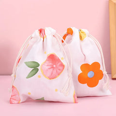 Print Cotton Drawstring Bag Small Size Storage Bag Christmas Gift Candy Jewelry