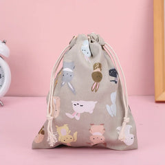 Print Cotton Drawstring Bag Small Size Storage Bag Christmas Gift Candy Jewelry