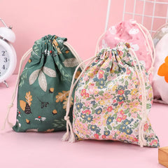 Print Cotton Drawstring Bag Small Size Storage Bag Christmas Gift Candy Jewelry