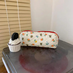 Quilted Small Makeup Bag Zipper Cosmetic Pouch Women Portable