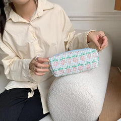 Quilted Small Makeup Bag Zipper Cosmetic Pouch Women Portable