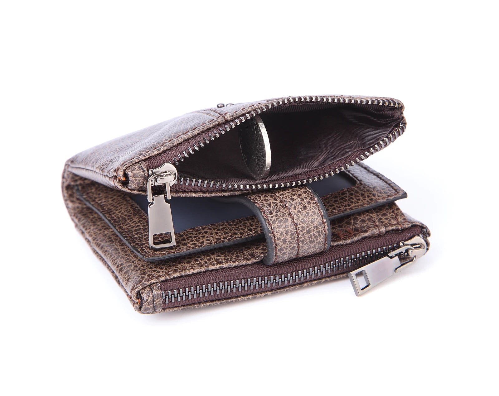 RFID Men wallet Leather Man Purse buckle zipper Retro Cow leather male wallet