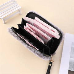 Plush Wallet Rabbit Fur Men Women Long Storage Bag
