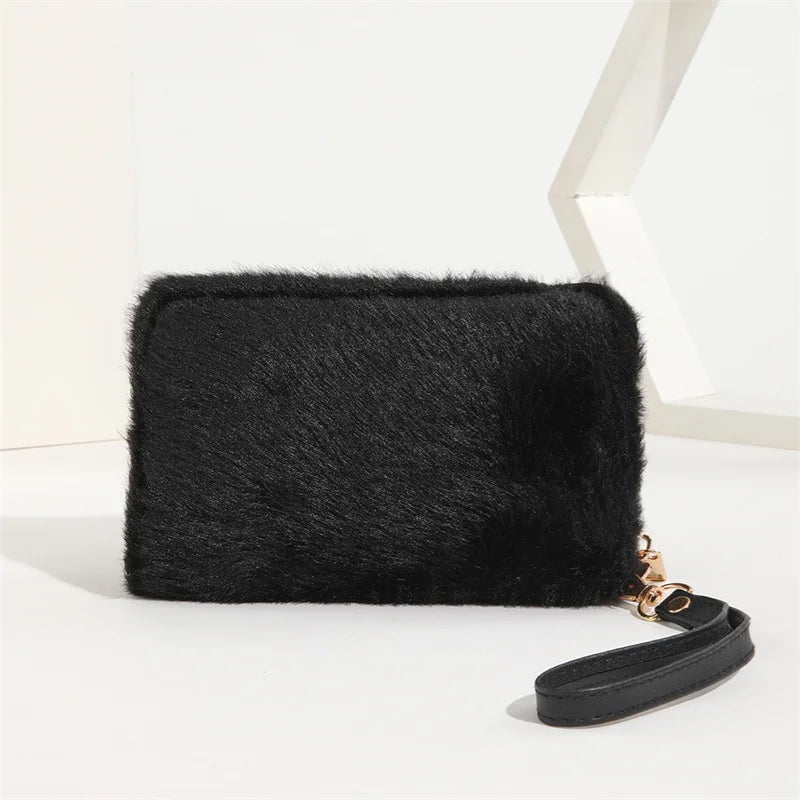 Plush Wallet Rabbit Fur Men Women Long Storage Bag