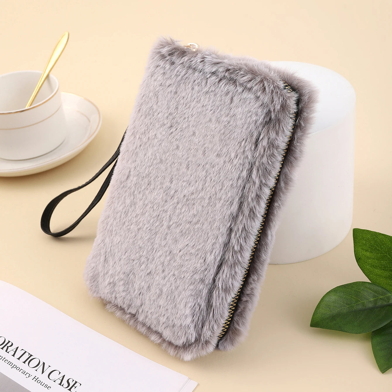 Plush Wallet Rabbit Fur Men Women Long Storage Bag
