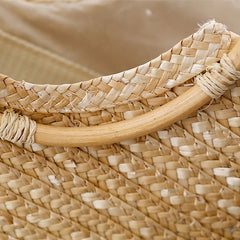 Woven Rattan Handle Bag for Women - Straw Beach Handbag