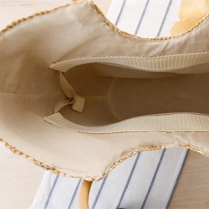 Woven Rattan Handle Bag for Women - Straw Beach Handbag