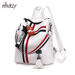 Retro Zipper Leather Backpack with Tassels