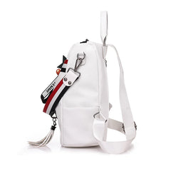 Retro Zipper Leather Backpack with Tassels