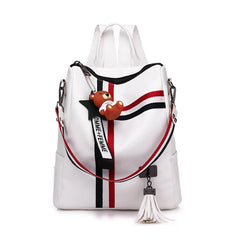 Retro Zipper Leather Backpack with Tassels