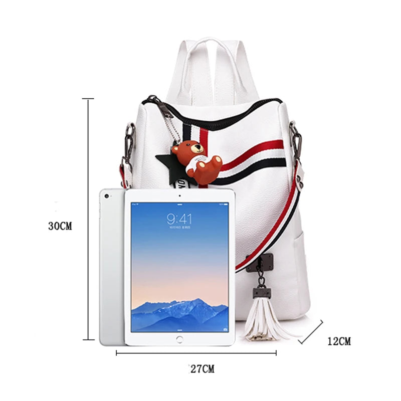 Retro Zipper Leather Backpack with Tassels