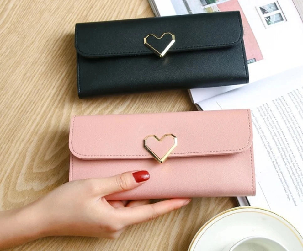 Metal Heart-shaped Long Wallet for Women Girls