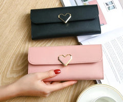Metal Heart-shaped Long Wallet for Women Girls