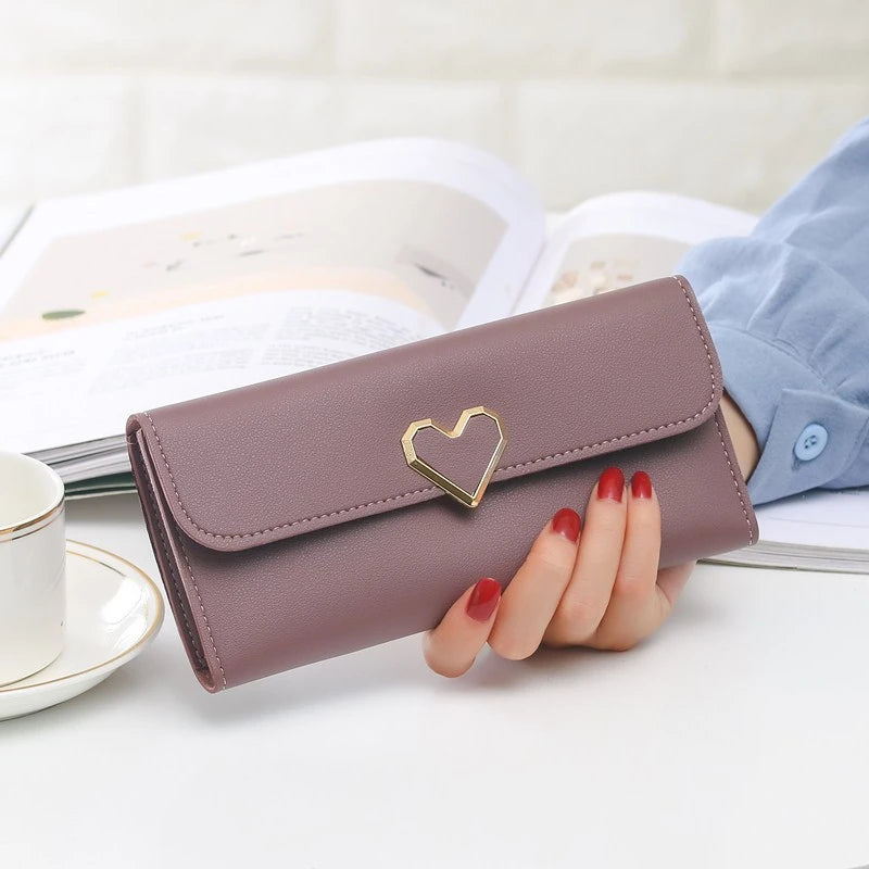 Metal Heart-shaped Long Wallet for Women Girls