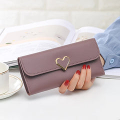 Metal Heart-shaped Long Wallet for Women Girls