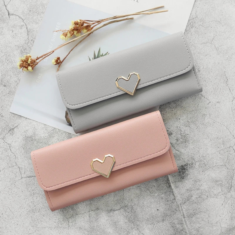 Metal Heart-shaped Long Wallet for Women Girls