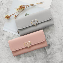 Metal Heart-shaped Long Wallet for Women Girls