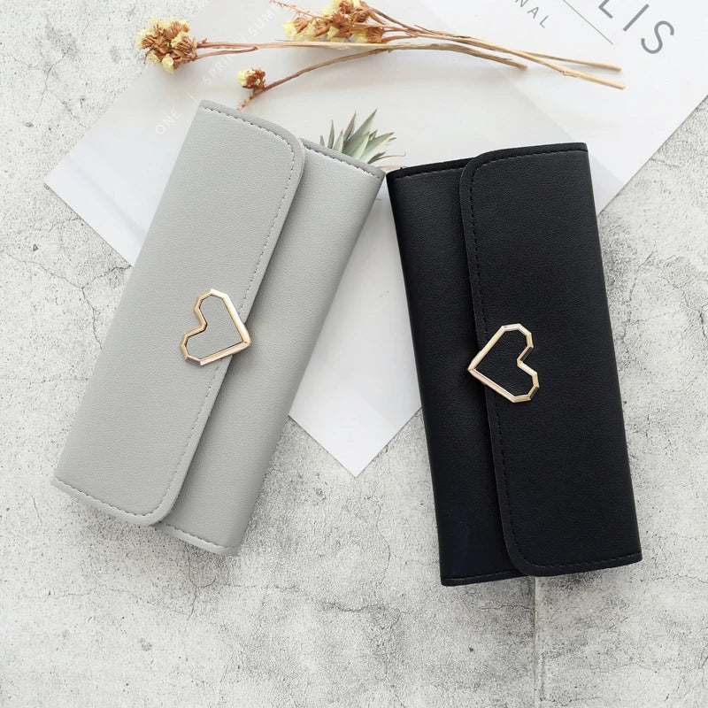 Metal Heart-shaped Long Wallet for Women Girls