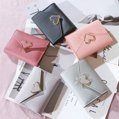 Retro Small Fresh Metal Heart-shaped Short Wallet Ladies Student Wallet
