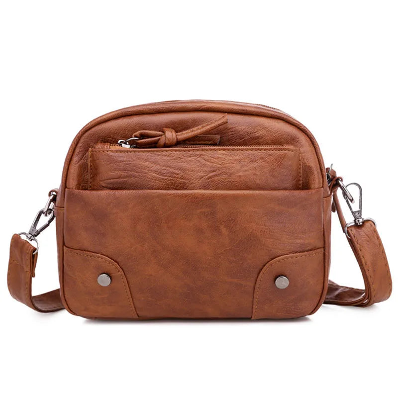 Retro Soft Leather Small Shoulder Bag Brown Messenger Crossbody