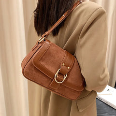 Retro Suede Shoulder Crossbody Bags Women Winter Double Ring Buckle
