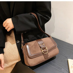 Retro Suede Shoulder Crossbody Bags Women Winter Double Ring Buckle