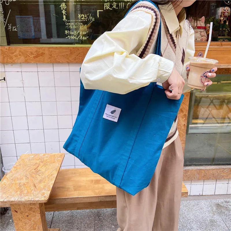 Retro Women's Canvas Shoulder Bag Solid Small Fresh Buckle Tote Bag