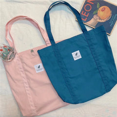 Retro Women's Canvas Shoulder Bag Solid Small Fresh Buckle Tote Bag