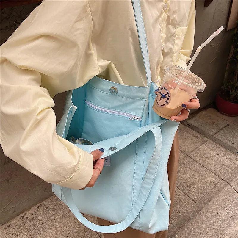 Retro Canvas Shoulder Bag Small Fresh Buckle Tote Handbag