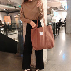 Retro Women's Canvas Shoulder Bag Solid Small Fresh Buckle Tote Bag