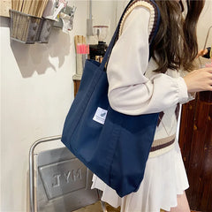 Retro Women's Canvas Shoulder Bag Solid Small Fresh Buckle Tote Bag
