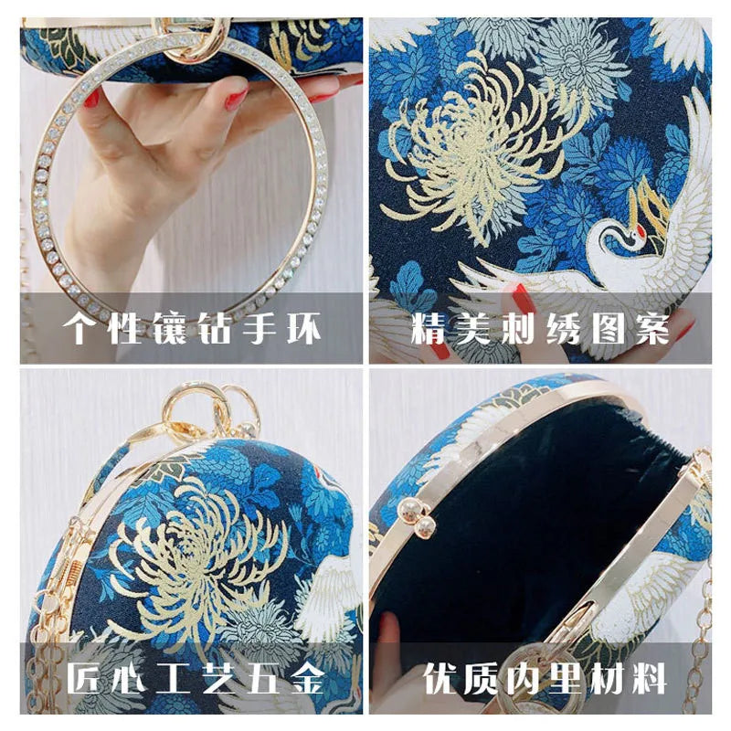Vintage Women's Flower Handbag Evening Clutch Embroidered Chain Bag