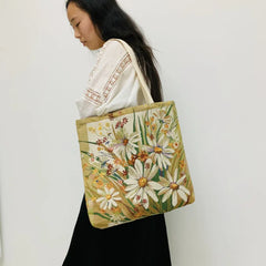 Vintage Flowers Jacquard Canvas Tote Bag