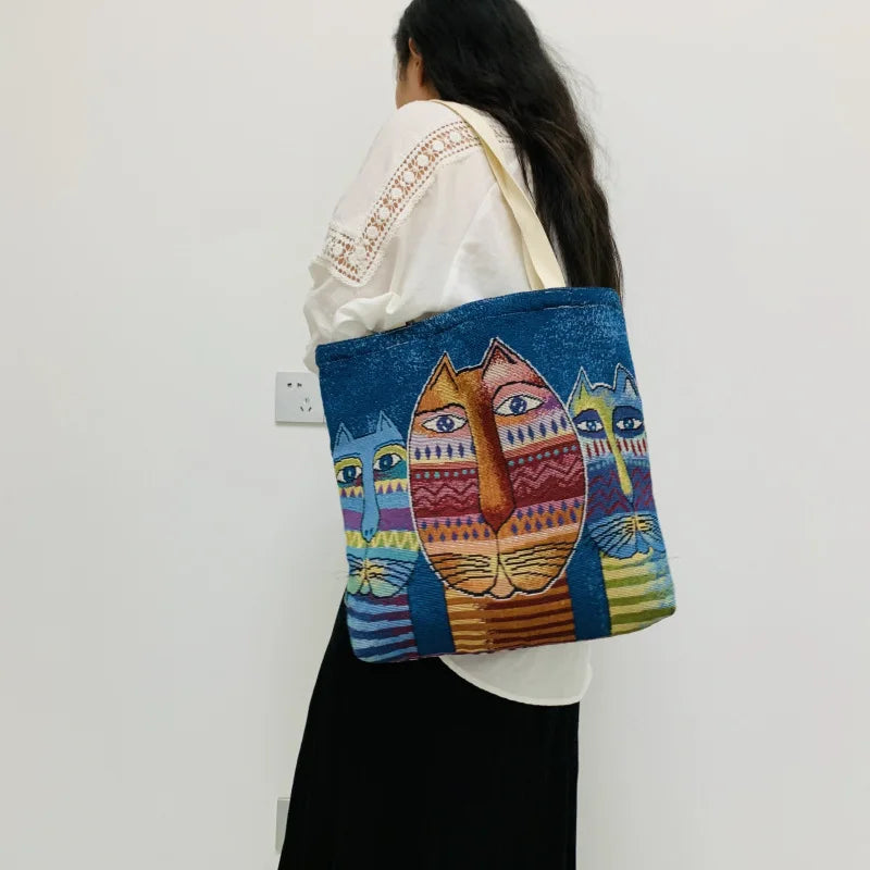 Vintage Flowers Jacquard Canvas Tote Bag