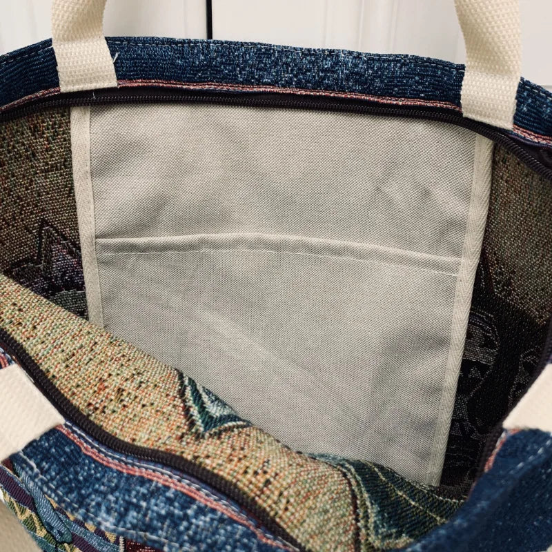 Vintage Flowers Jacquard Canvas Tote Bag