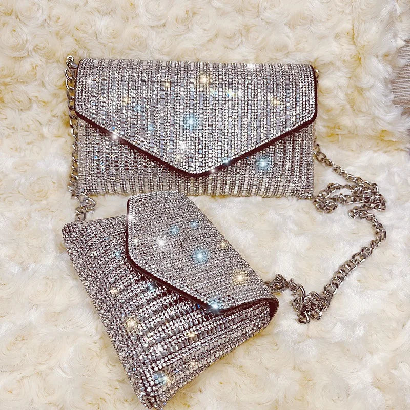 Rhinestone Evening Bag PU Leather Chain Clutch Shoulder Bags