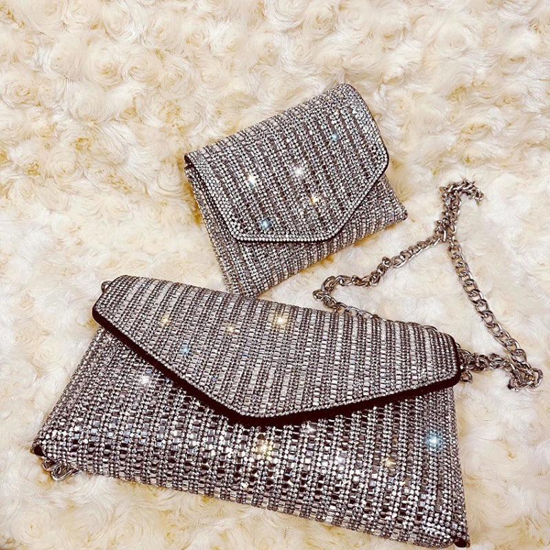 Rhinestone Evening Bag PU Leather Chain Clutch Shoulder Bags