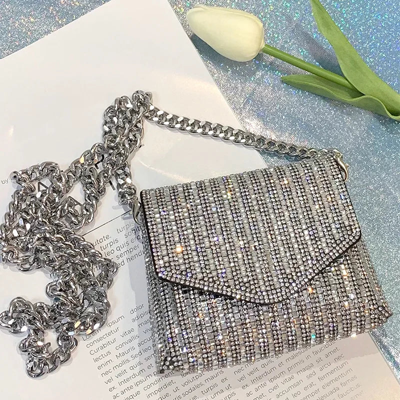 Rhinestone Evening Bag PU Leather Chain Clutch Shoulder Bags
