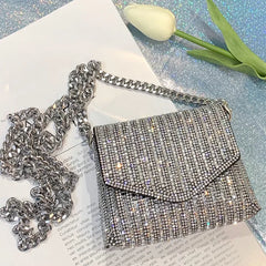 Rhinestone Evening Bag PU Leather Chain Clutch Shoulder Bags
