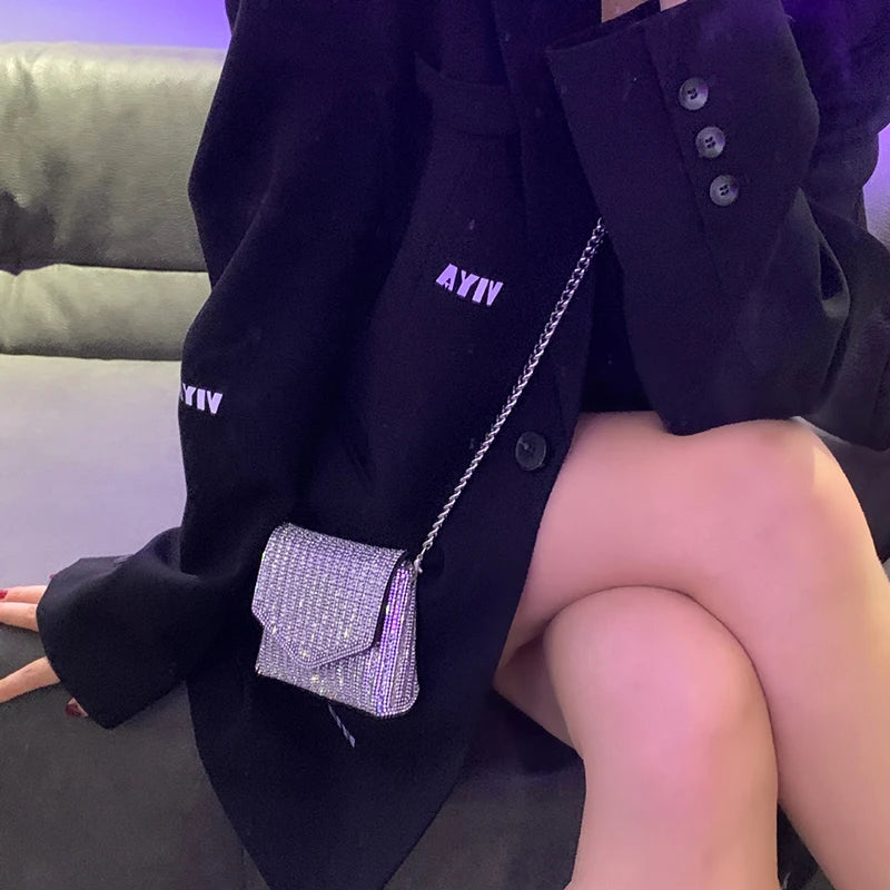 Rhinestone Evening Bag PU Leather Chain Clutch Shoulder Bags